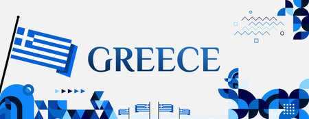 Geometric banner design for Greek Independence Day. Great for websites, greeting cards, and national holiday promotions.のイラスト素材