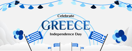 Modern geometric banner to honor Greek Independence Day. Perfect for websites, social posts, sales promotions, and festive cards.のイラスト素材