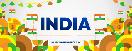 Celebrate India Republic Day with a geometric banner. Ideal for social media, ads, posters, and...
