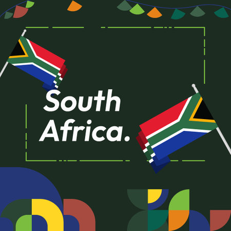 South Africa Day banner with modern geometric designs. Perfect for posters, invitations, and national events. Includes vibrant colors.のイラスト素材