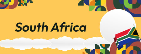 Creative South Africa Independence Day banner with modern abstract art. Perfect for national events, greeting cards, and social media. Features vibrant colors.のイラスト素材