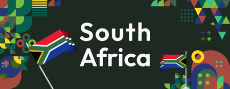 South Africa National Day banner with modern abstract designs. Ideal for social media, greeting cards, and posters. Features vibrant holiday colors.のイラスト素材