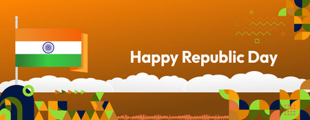 Celebrate India Republic Day with a sleek geometric banner. Perfect for social media, ads, posters,...