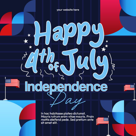 Celebrate United States Independence Day with a geometric banner featuring vibrant colors, ideal for posters, social media posts, party invites, and more to honor America national pride.のイラスト素材