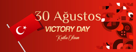 Commemorate August 30th, Republic of Turkey Victory Day, with a bold geometric template in national colors. Excellent for banners or greeting cards reflecting this proud heritage.のイラスト素材