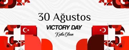 Commemorate Turkey Victory Day on August 30th with a striking geometric template showcasing the national colors. Ideal for holiday banners or festive greeting cards.のイラスト素材