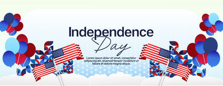 Vibrant geometric design for the 4th of July, ideal for making unique greeting cards, social media posts, party invitations, and posters to celebrate American Independence with energy.のイラスト素材