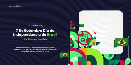 Happy Independence Day of Brazil. Festive banner celebrating national day in geometric style. Template for social, invitation, greeting card, national event and holiday. Background celebrationのイラスト素材