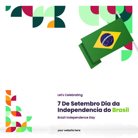 Brazil Independence Day celebration. Geometric banner with the typical colors of the Brazil flag. Great celebration template for business, greeting cards, posters, and national holiday eventsのイラスト素材