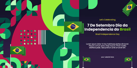 Brazil national or independence day template in colorful geometric style. Happy celebrating Brazil independence. Great for greetings, backgrounds, social media, poster and more holidaysのイラスト素材