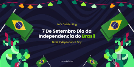 Brazil day background. Colorful geometric festive banner for Brazil national or independence day. Holiday poster suitable for greeting cards, sales, festivals and various events. Holiday themeのイラスト素材