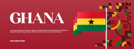 Creative template for Ghana Independence day. Colorful geometric banner to celebrate national or Independence day. Holiday design illustration. Happy Ghana day vibrant bannerのイラスト素材