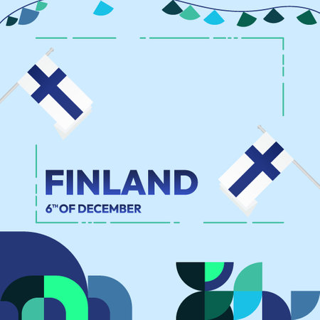 Finland national or Independence day template in colorful geometric style. Letâs celebrate Finland Independence. Greats background for greetings, social media, poster and more holidaysのイラスト素材