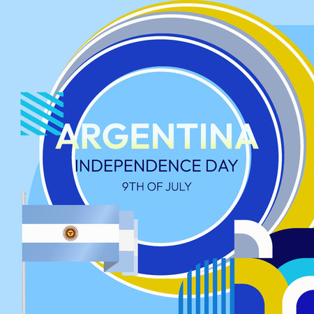 Argentina day background. Vibrant Argentina Independence Day banner with geometric design. Creative National Day template for holiday events and celebrations. Happy Argentina Dayのイラスト素材