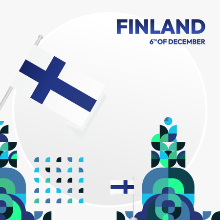 Patriotic Finland Independence Day banner with modern geometric style. Creative National Day poster with festive holiday vibes. Happy Finland celebrationsのイラスト素材