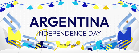 Argentina Independence Day banner with vibrant modern geometric arts. Festive poster Argentina National Independence Day. Suitable as greeting card, carnival celebrations. Happy holiday backgroundのイラスト素材
