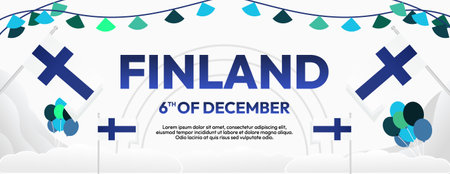 Modern Finland Independence Day background with abstract geometric banner. Ideal for Finland National Day, greetings, sales and holiday events. Happy Finland celebrationsのイラスト素材