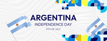 Creative Argentina Independence Day banner with geometric art. Festive Argentina National Day poster design for celebrations, greeting cards, and holiday events. Vibrant holiday conceptのイラスト素材