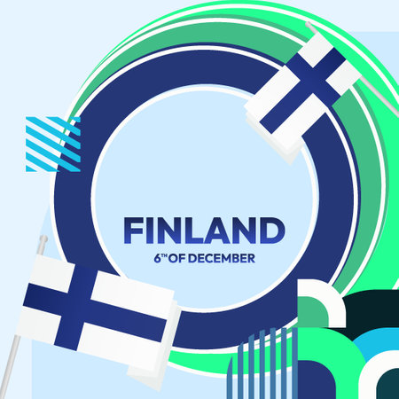 Finland day background. Vibrant Finland Independence Day banner with geometric design. Creative National Day template for holiday events and celebrations. Happy Finland Dayのイラスト素材