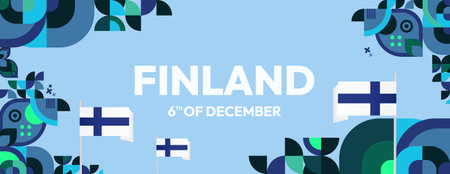 Celebrate Finland Holiday. Modern Finland Independence Day banner with geometric design. Celebrate National Day with creative templates for events, greeting cards, and holiday invitationsのイラスト素材