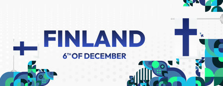 Colorful Finland Independence Day banner with geometric abstract background. Happy National Day of Finland with pride. Vector illustration celebration. Happy celebrateのイラスト素材