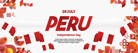 Templates Peru National Independence day in modern geometric style. Great for festive celebrations, party backgrounds, carnival and holiday events. Peru national banner illustrationのイラスト素材