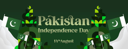 Pakistan Independence Day celebration. Geometric banner with the typical colors of the Pakistan...