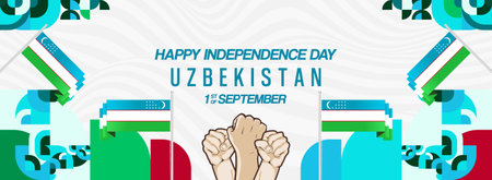Festive Uzbekistan Independence Day banner with modern geometric style. Perfect National Day background for posters, events, and social media. Happy Uzbekistan Dayのイラスト素材