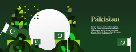 Latest Pakistan Independence Day template with geometric design. Creative Pakistan national day banner for greeting cards, business, holiday events, and social media holiday sales adsのイラスト素材
