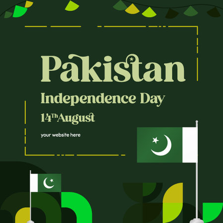 Pakistan national or Independence day template in colorful geometric style. Letâs celebrate Pakistan Independence. Greats background for greetings, social media, poster and more holidaysのイラスト素材