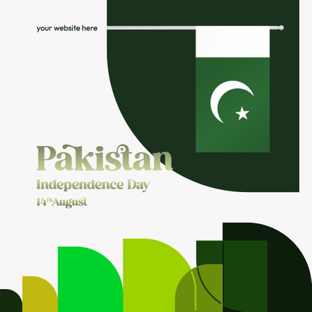 Pakistan Independence day background in vibrant geometric style. Festive National Day poster for greeting cards, sales, and holiday events. Vibrant Pakistan Day themeのイラスト素材