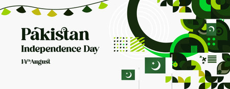 Pakistan Independence Day celebration. Geometric banner with the typical colors of the Pakistan...