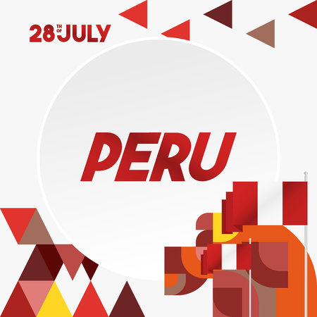 Peru Independence Day celebration banner. Creative holiday celebration geometric design in flag color theme. Trending background for national day, party event, and holiday salesのイラスト素材
