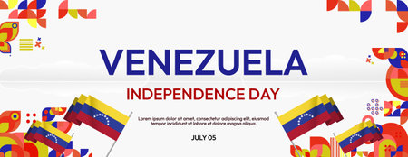 Venezuela Independence day template with Geometric. Holiday poster banner, perfect for greeting cards, invitations, support and celebrations. Holiday concept background illustrationのイラスト素材