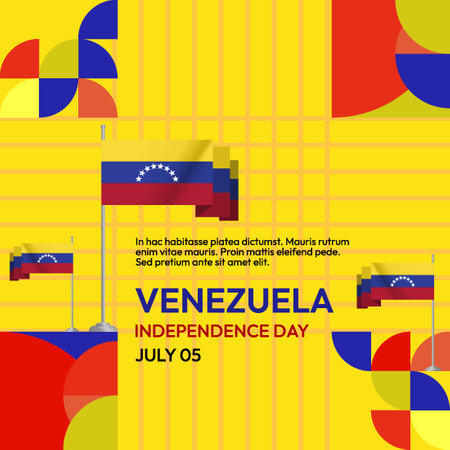 Venezuela Independence Day banner with vibrant modern geometric arts. Festive poster Venezuela National Independence Day. Suitable as greeting card, carnival celebrations. Happy holiday backgroundのイラスト素材