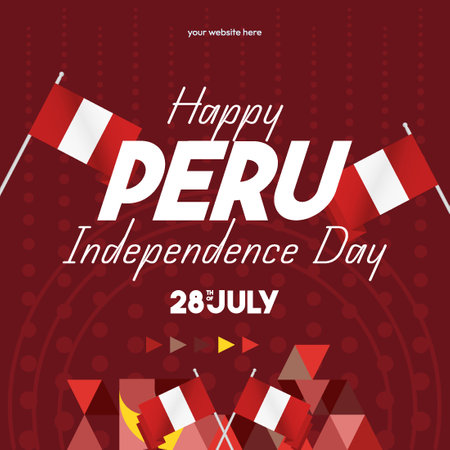 Modern Peru Independence Day background with abstract geometric banner. Ideal for Peru National Day, greetings, sales and holiday events. Happy Peru celebrationsのイラスト素材