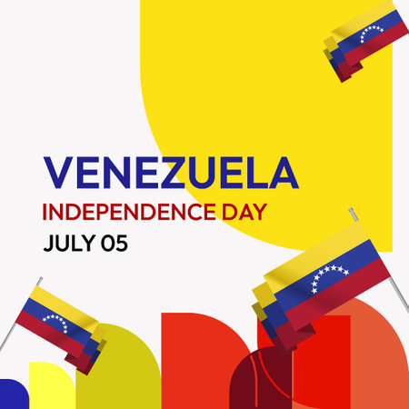 Venezuela Independence day background in vibrant geometric style. Festive National Day poster for greeting cards, sales, and holiday events. Vibrant Venezuela Day themeのイラスト素材