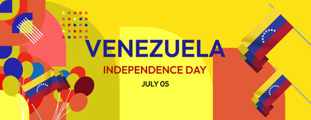 Venezuela Independence day geometric art template. Modern colorful banner for national day. Design greeting cards, posters, celebrations, support and tourism culture destinations. Holidays conceptのイラスト素材