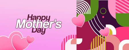 Mother's Day banners celebrate love for moms in May, ideal for homes, featuring a unique geometric abstract in colorful feminine style.のイラスト素材