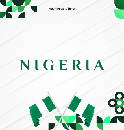 Trendy Nigeria Independence Day banner with geometric design. National day poster for greeting cards, events, social media, and travel promotions. Stylish Nigeria holiday backgroundのイラスト素材