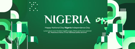 Colorful Nigeria Independence Day banner with geometric abstract background. Happy National Day of Nigeria with pride. Vector illustration celebration. Happy celebrateのイラスト素材