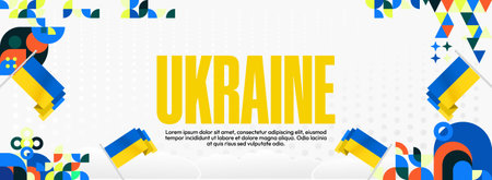 Colorful Ukraine Independence Day banner with geometric abstract background. Happy National Day of Ukraine with pride. Vector illustration celebration. Happy celebrateのイラスト素材