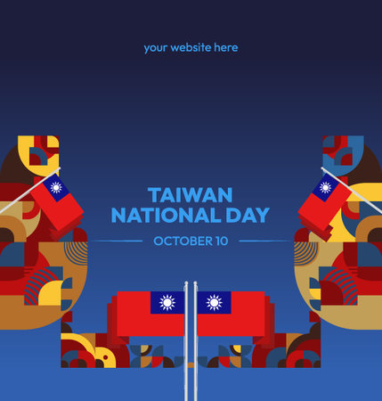 Modern Taiwan Double Tenth Day background with abstract geometric banner. Ideal for Taiwan National Day, greetings, sales and holiday events. Happy Taiwan celebrationsのイラスト素材