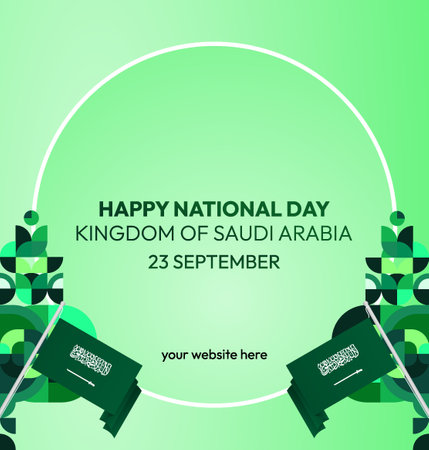 Attractive Saudi Arabia Independence Day banner with creative geometric design. Ideal for Celebrate National Day events, greeting cards, and business holiday promotionsのイラスト素材
