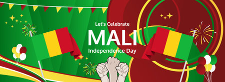 Mali Independence Day modern greeting banner. 22 September Happy National Day. Festive horizontal templates in flag colors, great for carnival poster, tourism campaign, holiday flash sale backgroundのイラスト素材