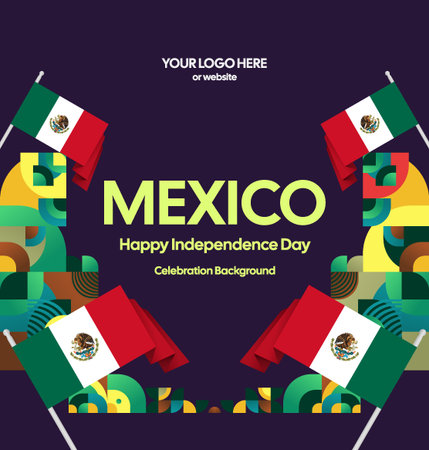 Mexico Independence Day Square background. National day poster with flag and colorful geometric. Good for social media, cover, campaign, and greeting cards.のイラスト素材