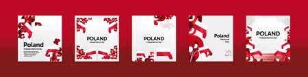 Poland National day celebration template set. Happy Independence day poster with Poland flag and geometric art. Modern design for social media, background, cover, greeting, event, and postのイラスト素材