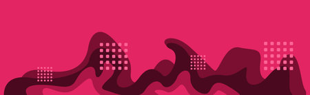 Abstract Pink Landscape With Dark Wavy Lines And Grid Dots On Magenta Backgroundのイラスト素材