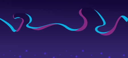Elegant dark blue background featuring abstract wavy ribbons and stars. Perfect for New Year party banners and celebration events.