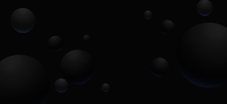 Creative black abstract background for posters featuring many dark balls or bubbles with a hint of bluish light. Luxury and professional cover for promotion, web header, and black friday concept,のイラスト素材